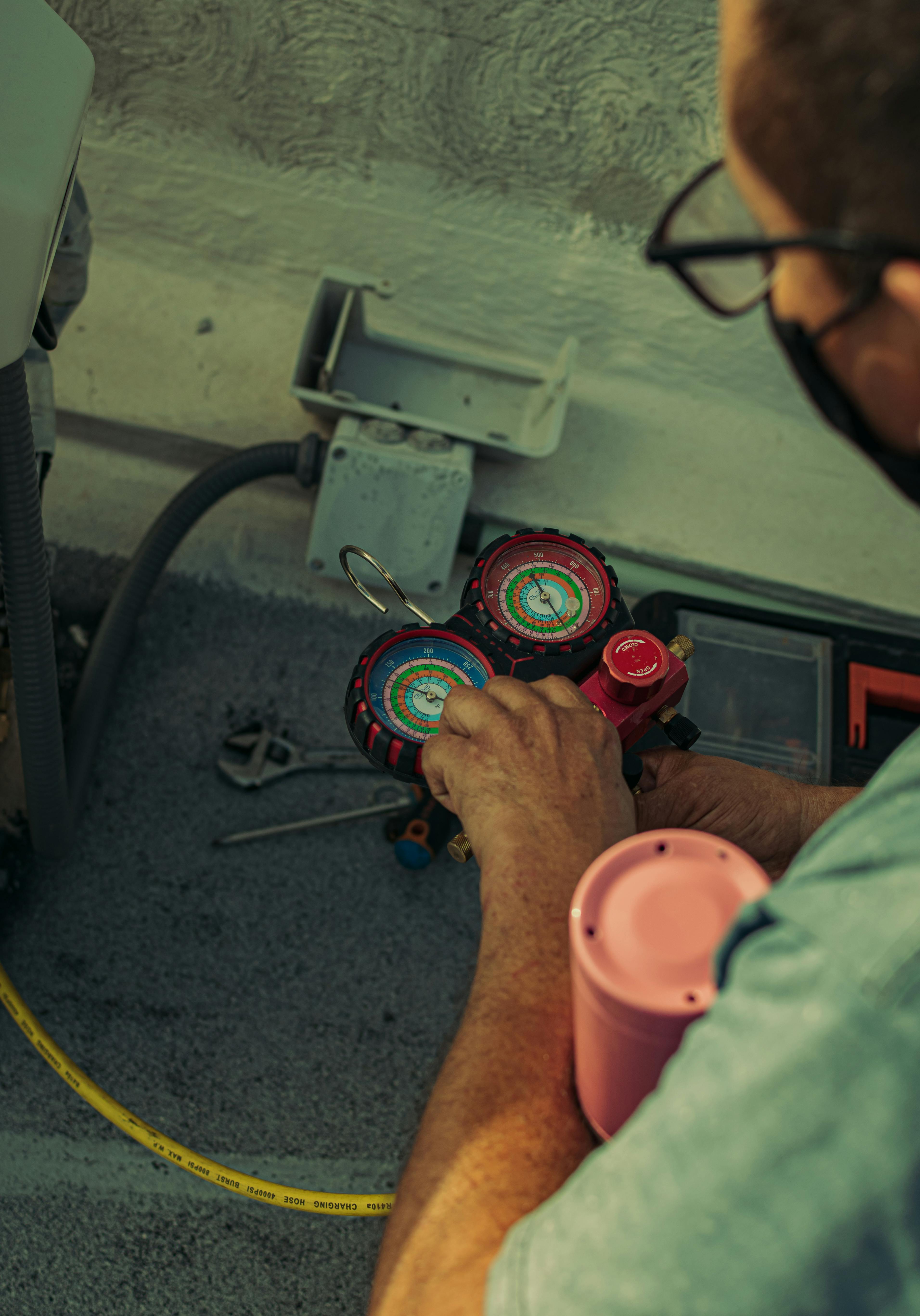 HVAC gauge check during service work
